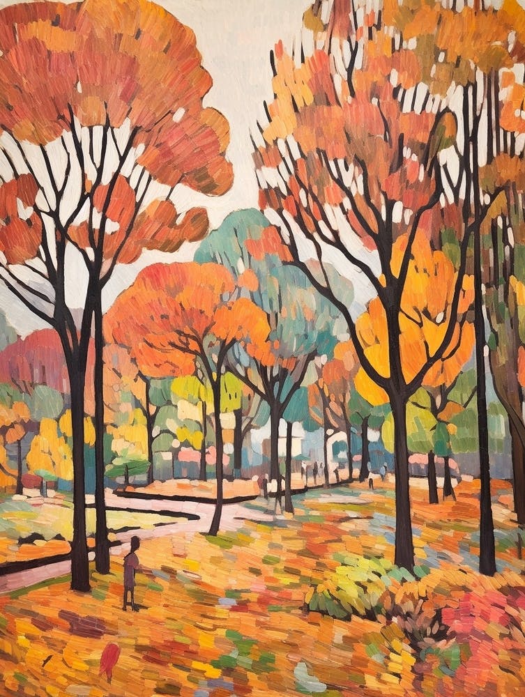 Autumn City Park Painting Yoyogi Park Taipei Taiwan