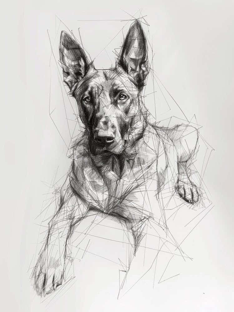 German Shepherd Dog Line Drawing Sketch 4