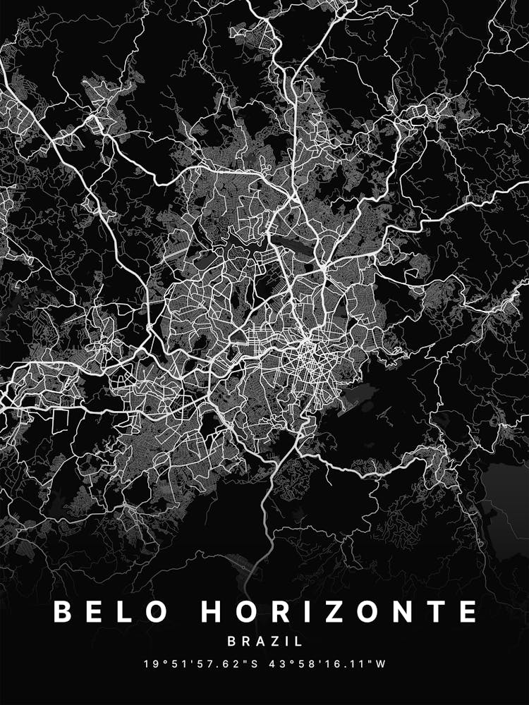 Belo Horizonte Brazil Black Map 1