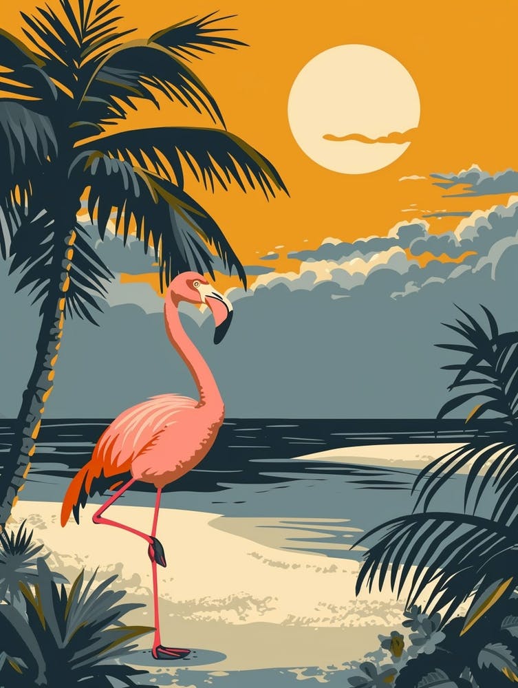 Greater Flamingo Flamingo Beach Bonaire Tropical Illustration 3