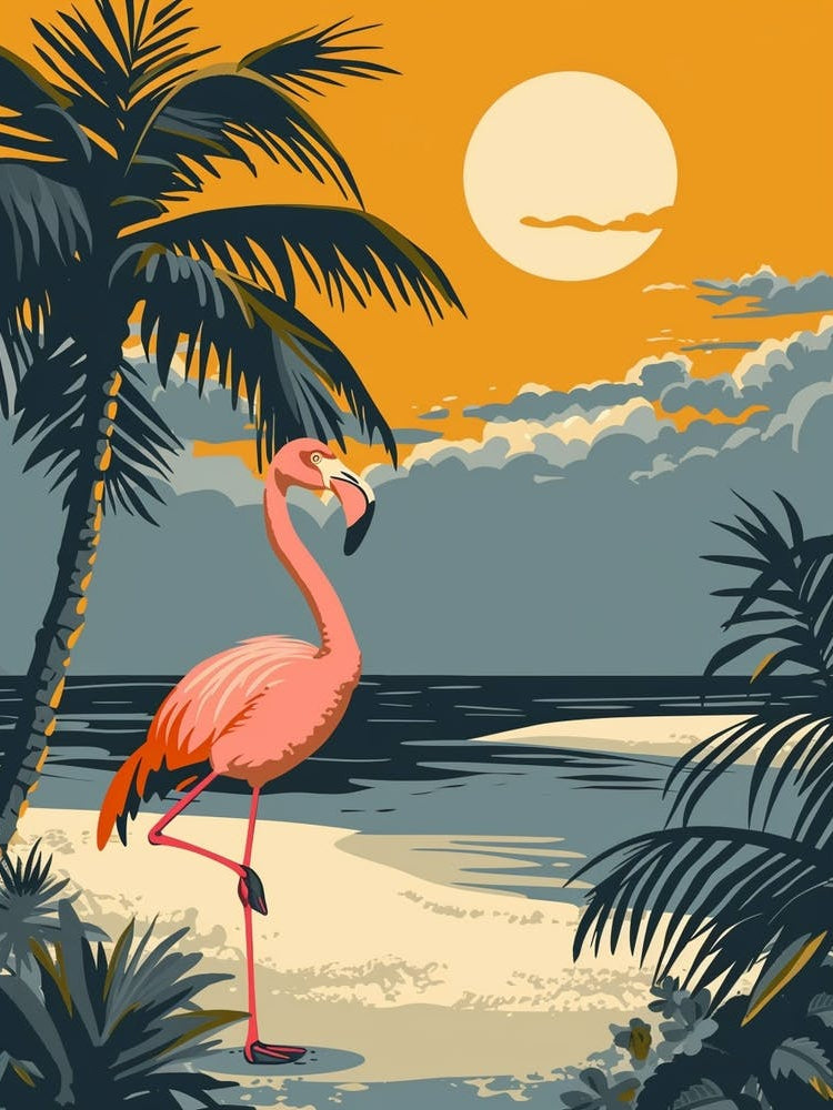 Greater Flamingo Flamingo Beach Bonaire Tropical Illustration 3