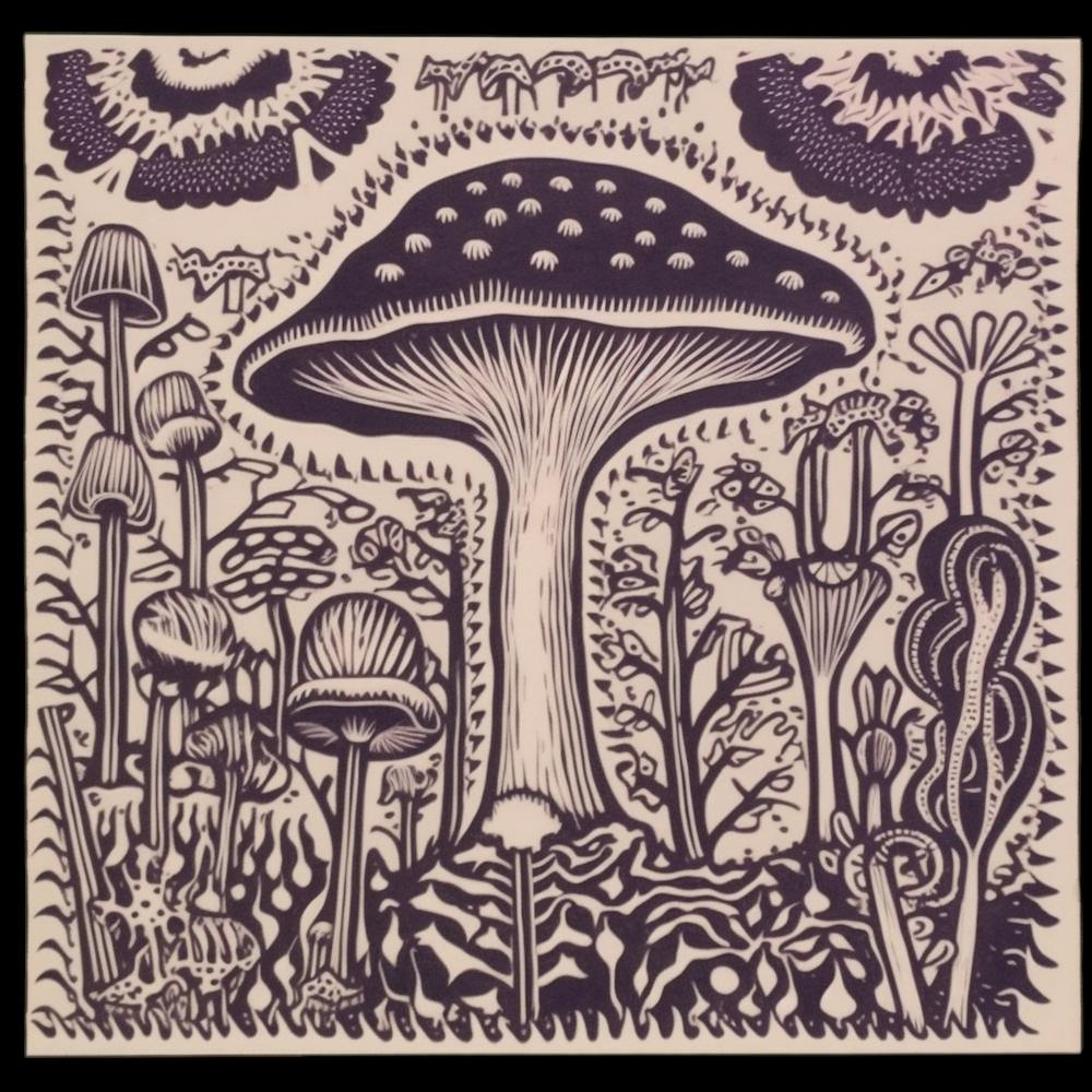 Mushroom Woodcut Purple 3