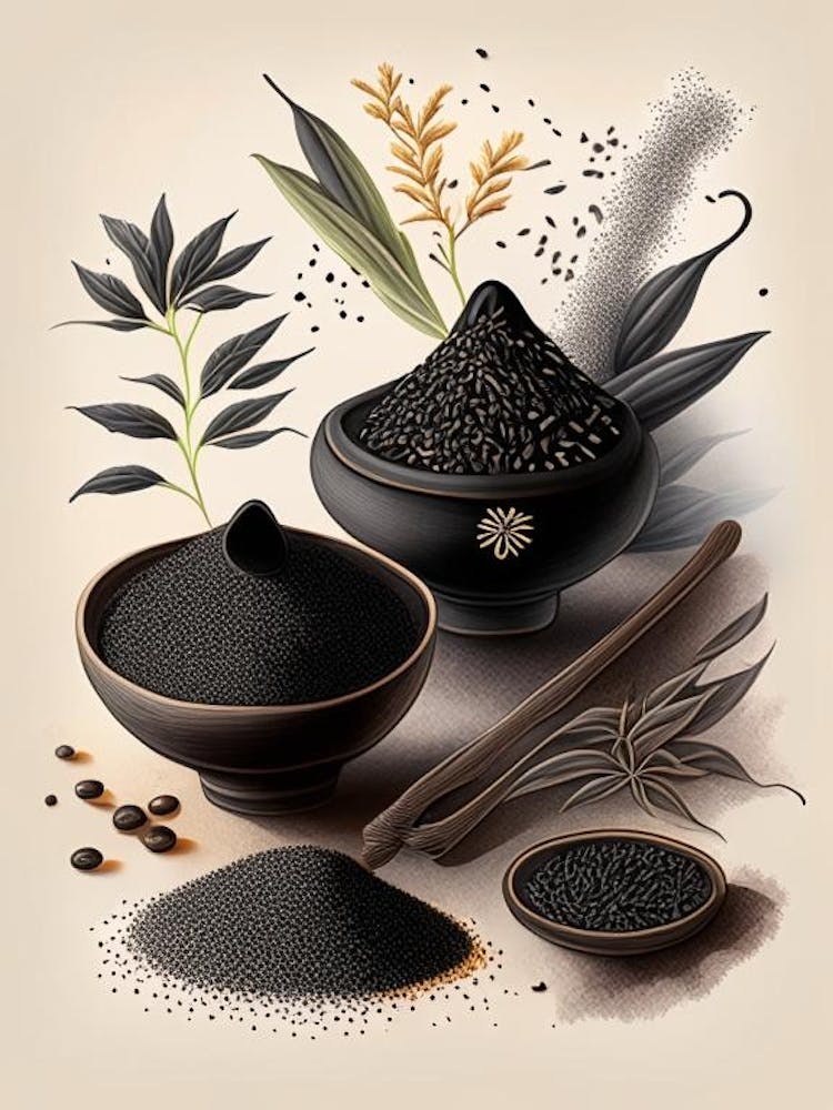Black Sesame Spices And Herbs Retro Drawing 1