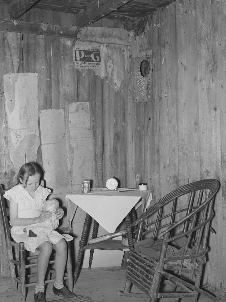 Southeast Missouri Farms, Girl In Corner Of Living Room Of Old Shack, La Forge, Missouri By Russell Lee