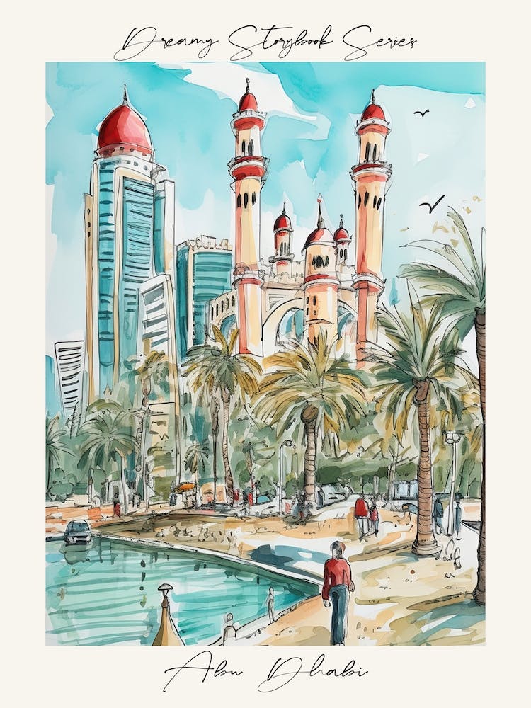 Poster Of Abu Dhabi, Dreamy Storybook Illustration 1