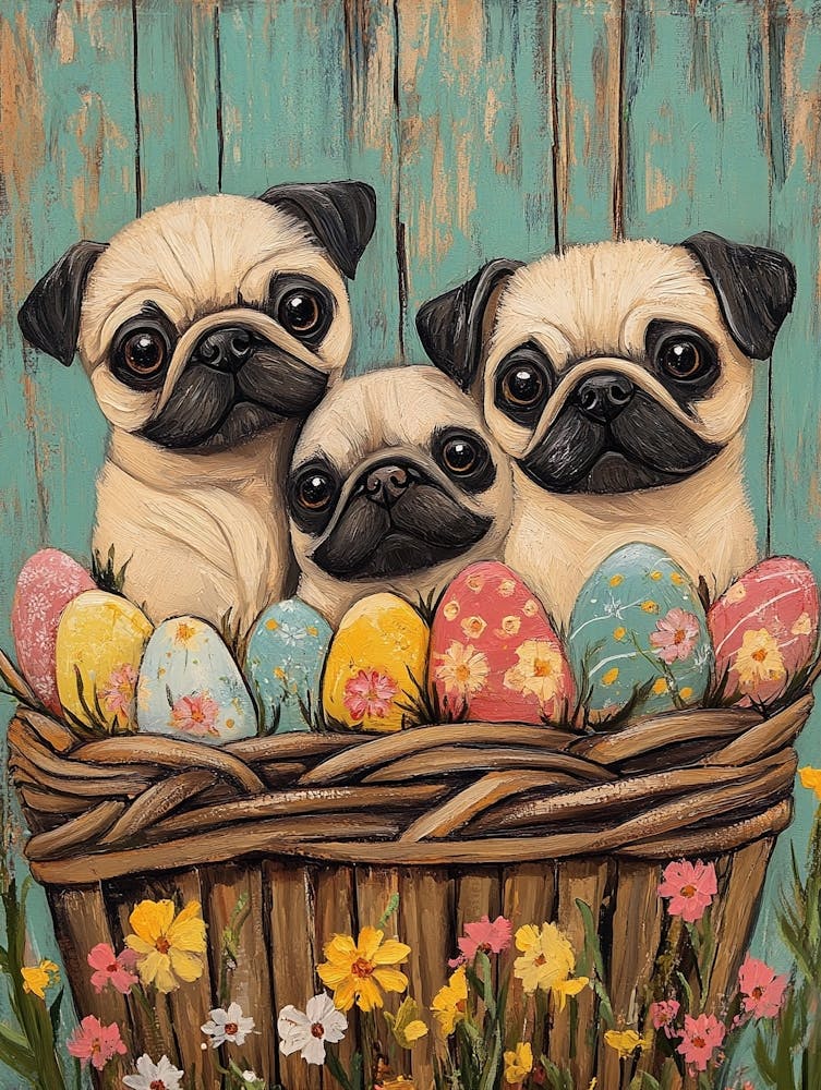Pugs In Easter Basket