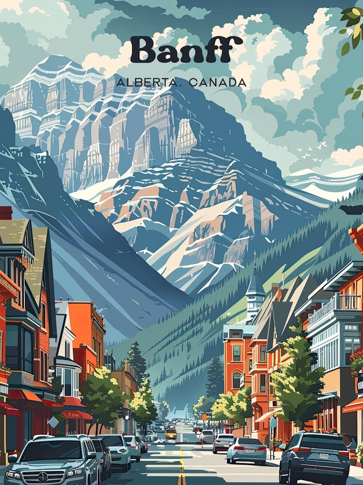 Banff Alberta Kanada Rockies Digitale Reiseillustration
