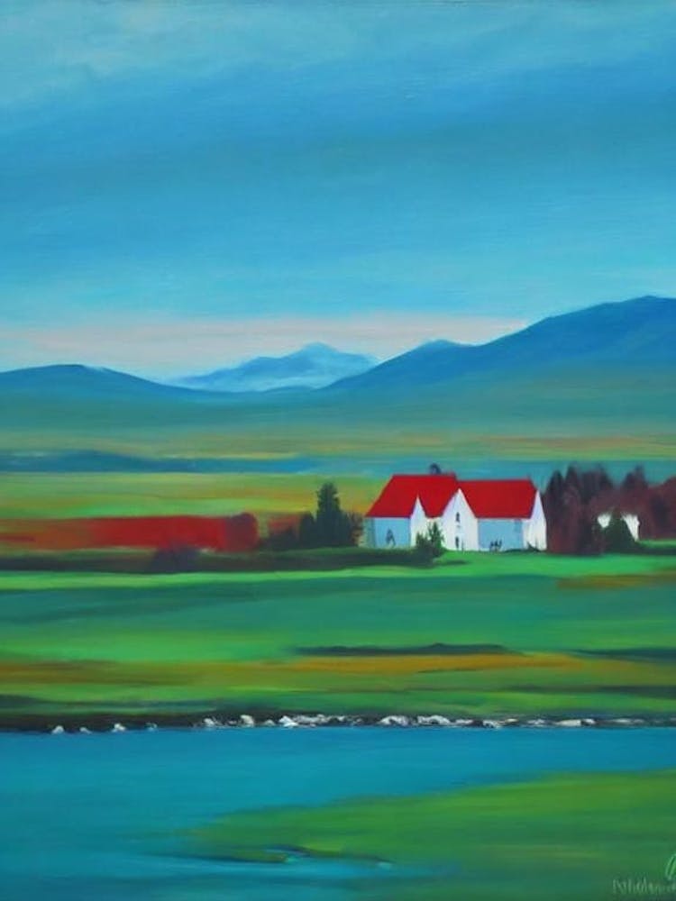 Thingvellir National Park Iceland Blue Oil Painting 2 