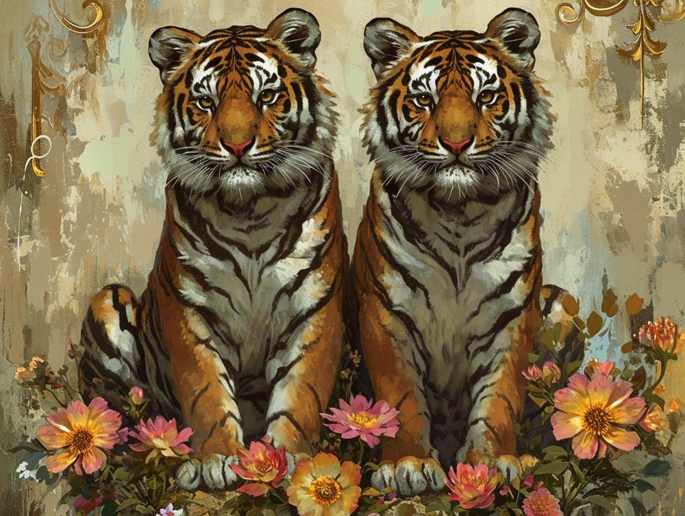Floral Animal Illustration Siberian Tiger 3