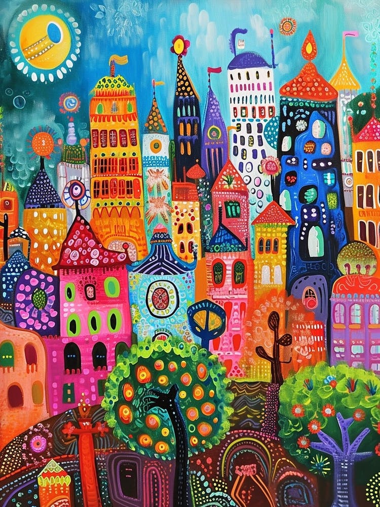 Kitsch Colourful Bangkok Inspired Cityscape  4