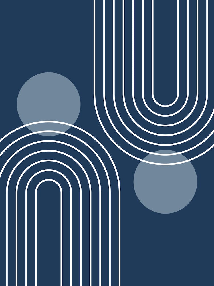 Mid Century Modern Geometric B12 In Navy Blue And Dusty Blue (Rainbow And Sun Abstract) 01