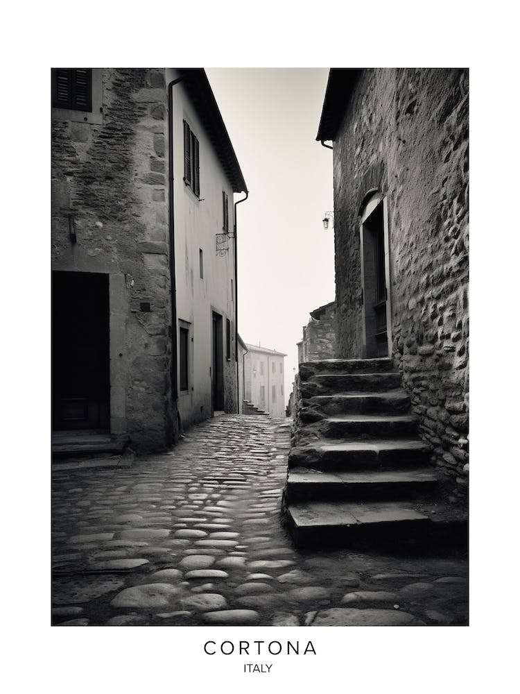 Poster Of Cortona, Italy, Black And White Analogue Photography 3
