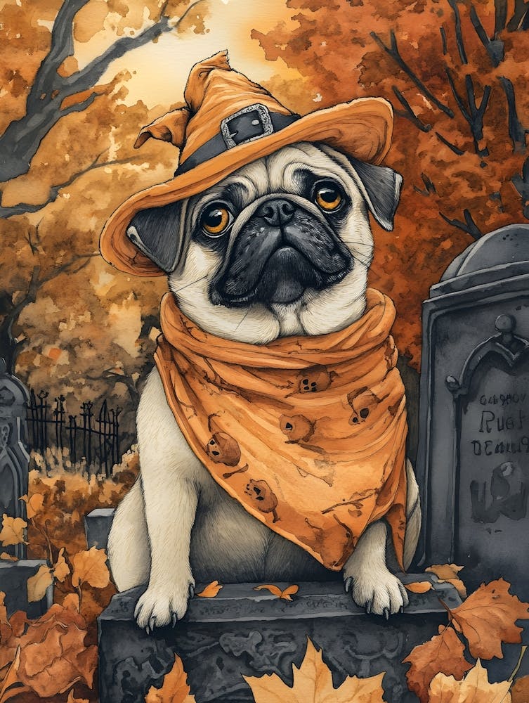 Halloween Pugs Aquarelle 5