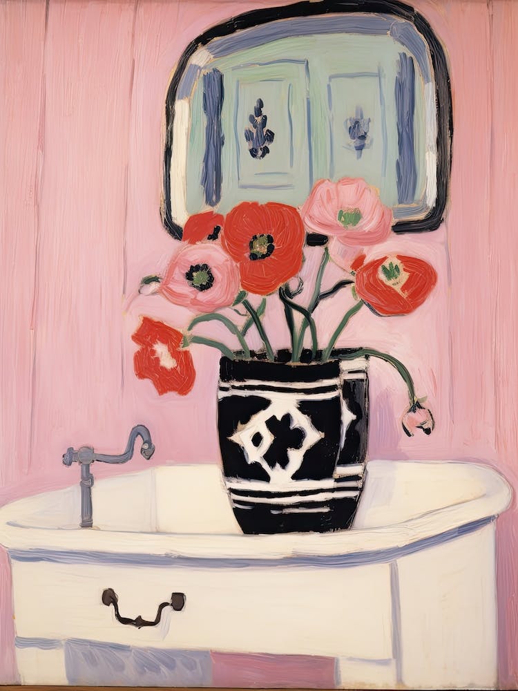Bathroom Vanity Painting With A Anemone Bouquet 1