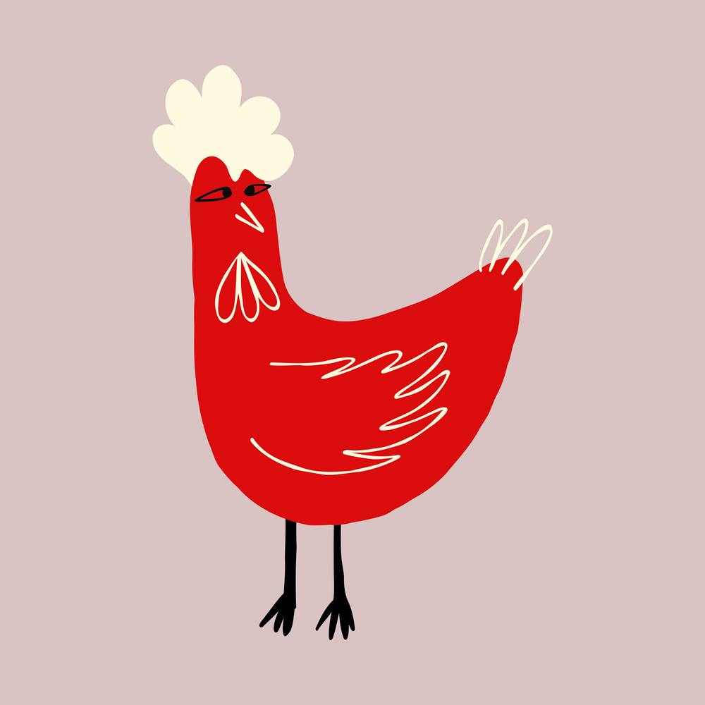 Strange Red Chicken With Stupid Face