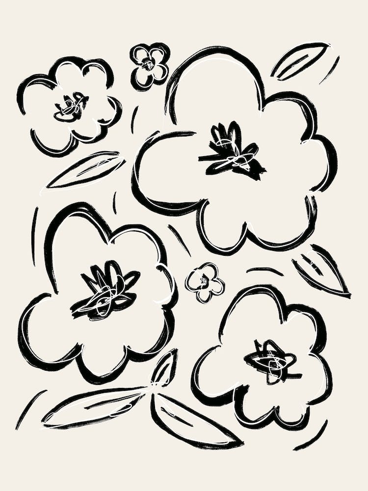 Flower Sketch 2 Black White
