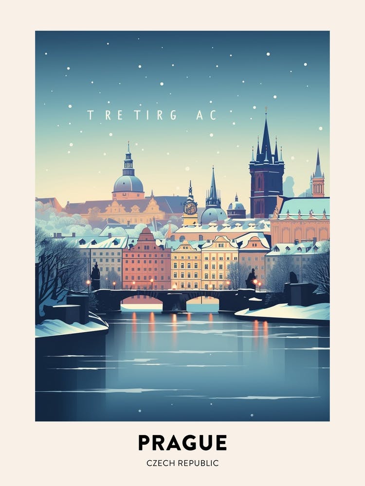 Winternacht Reiseplakat Prag Tschechische Republik 1