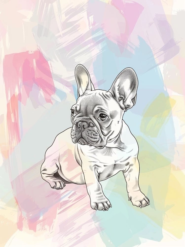 French Bulldog Pastel Line Watercolour Illustration  2