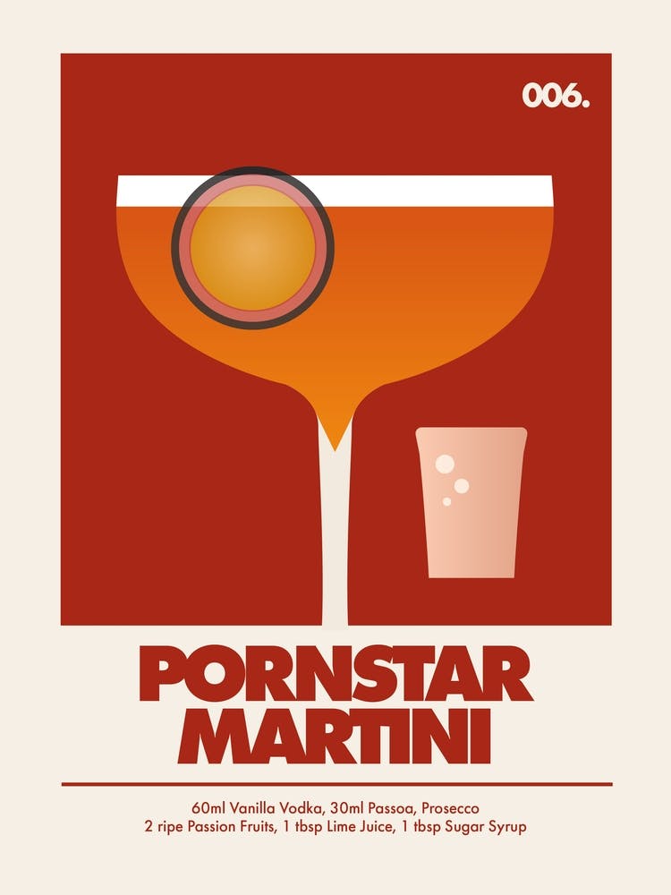 Pornstar Martini, Cocktail Print (Burnt Orange)