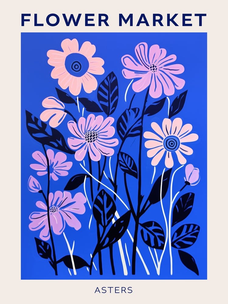 Blue Flower Market Poster Asters 7