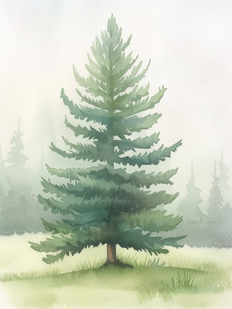 Spruce Tree Atmospheric Watercolour Painting 2