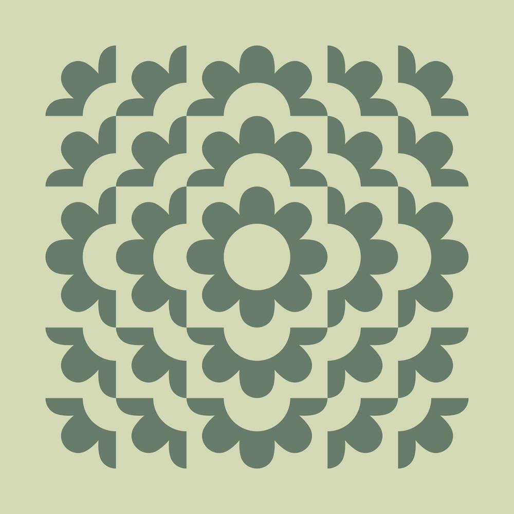 Midcentury Modern Abstract Geometric Flower Pattern Floral in forest sage green 1