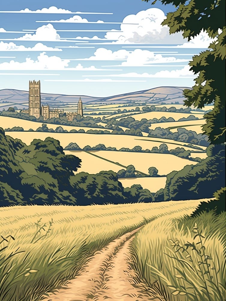 Cotswold Way England 3 Vintage Reiseillustration