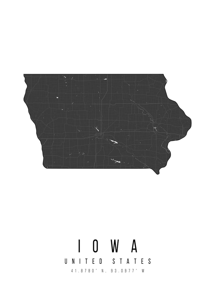 Iowa Mono Black And White Modern Minimal Street Map