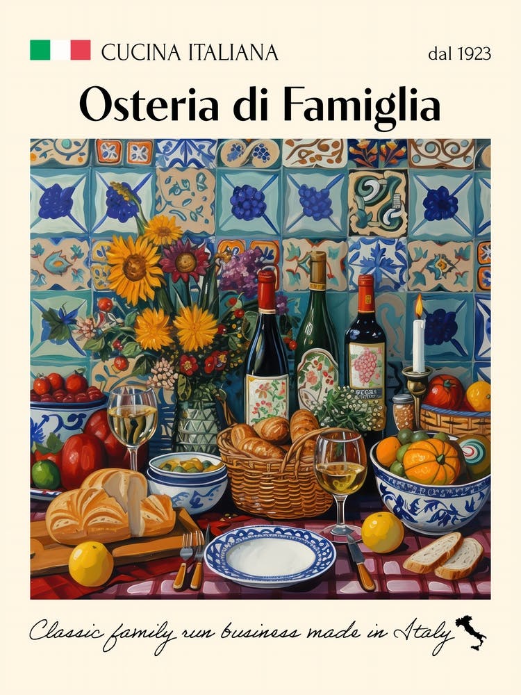 Osteria Di Famiglia Trattoria Italian Poster Food Kitchen