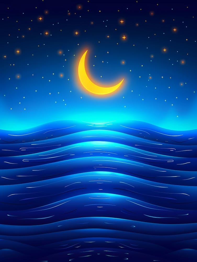 Lune Et Étoiles Sur La Mer