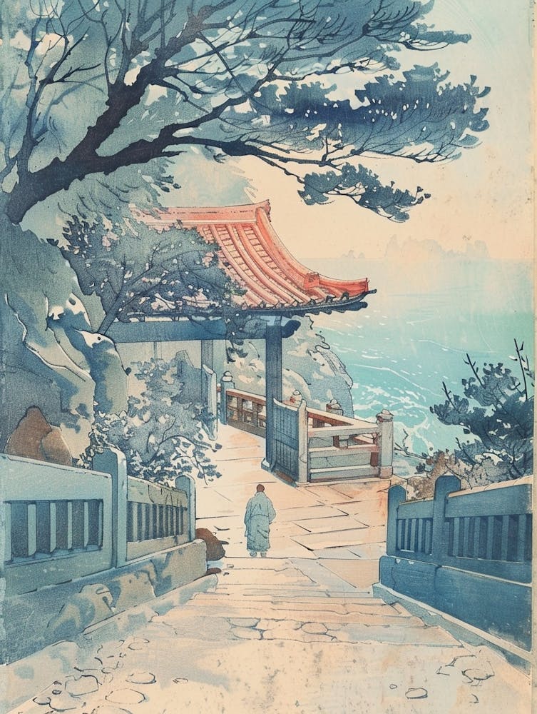 Kamakura Japan 3 Retro Illustration