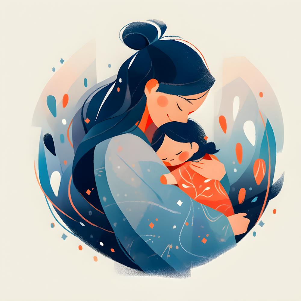 A Mothers Embrace Minimalist Family Illustration Print