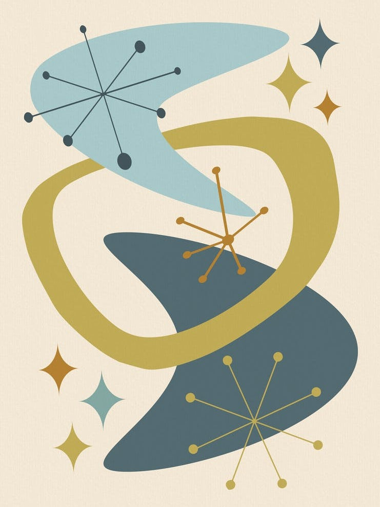 Mid Century Atomic Age Abstract 7 Blue, Mustard