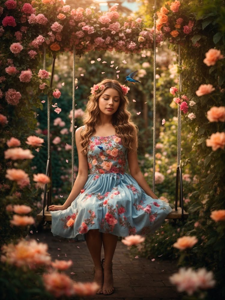 Photoreal In a Lush Garden Create an Image of a Cute Lovely Girl