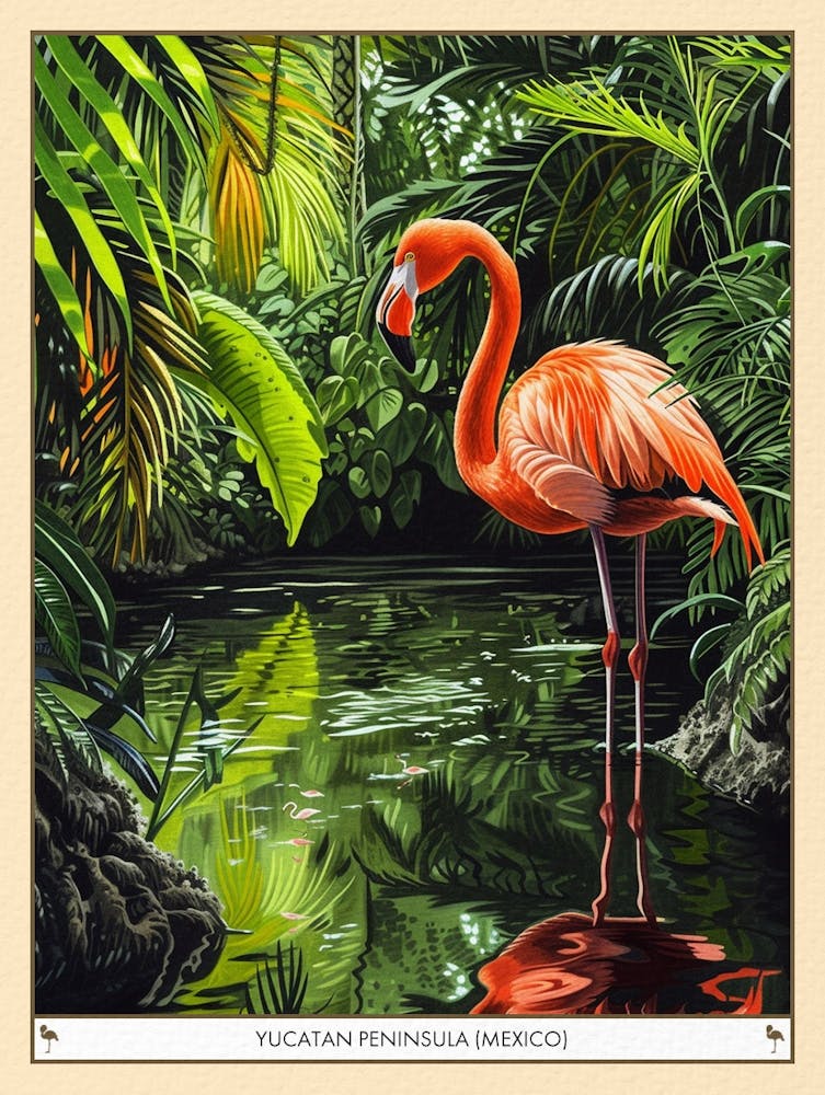 Greater Flamingo Yucatn Peninsula Mexico Tropical Illustration 3 Poster