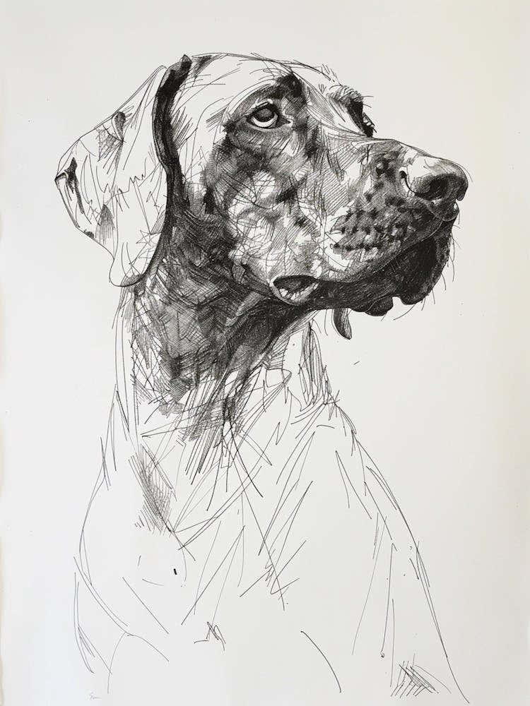 Pointer Dog Black & White Line Sketch 2