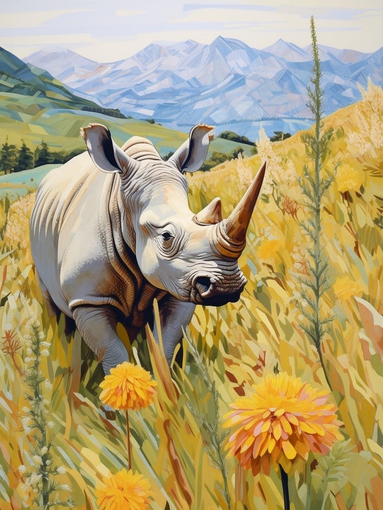 Colourful Rhino With Plants 3