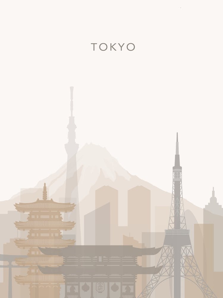 Beige Tokyo Skyline