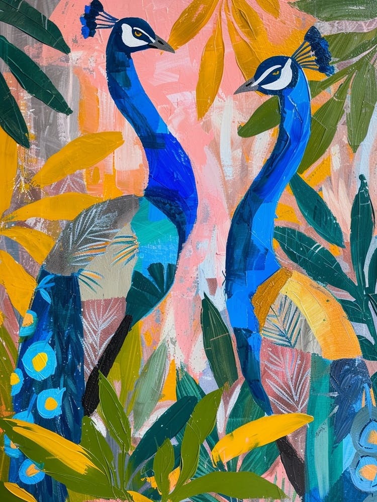Two Peacocks Colourful Painting 3