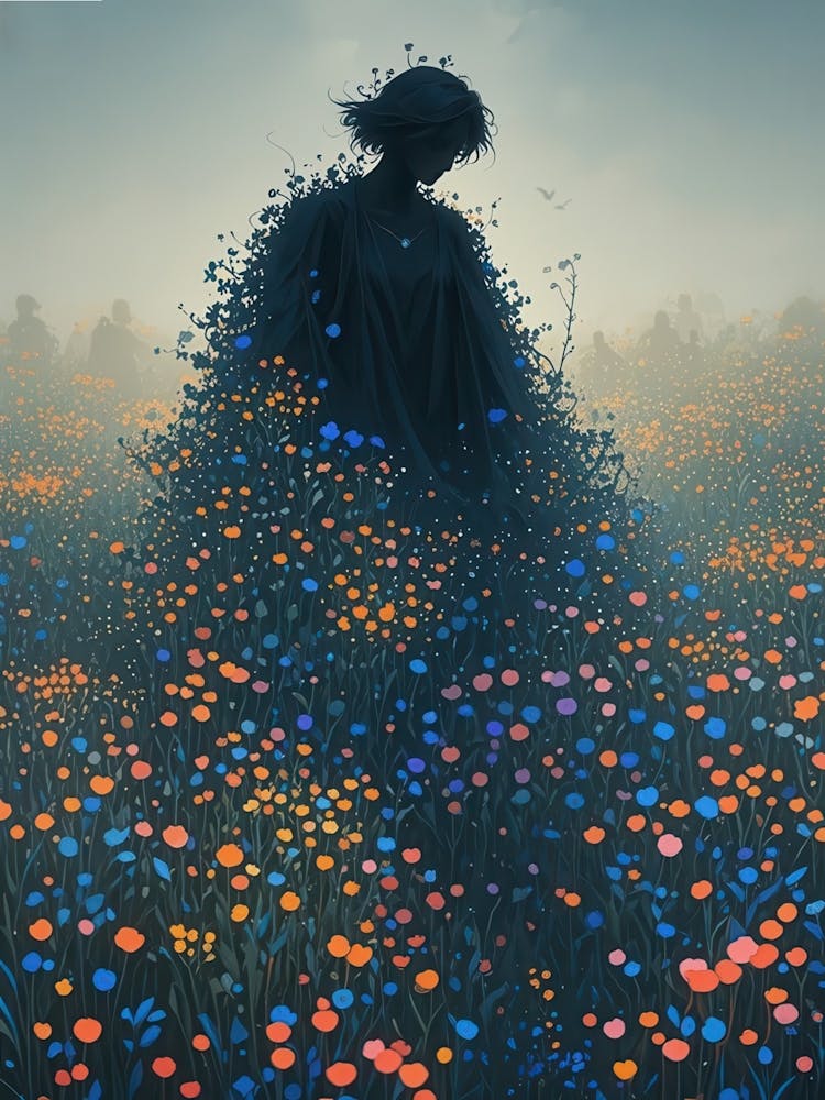 Girl In A Field Of Flowers