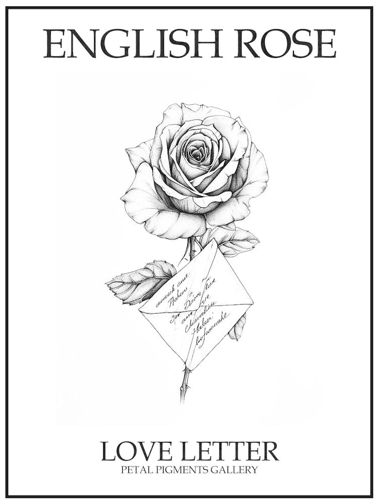 Englische Rose Liebesbrief Strichzeichnung 3 Poster