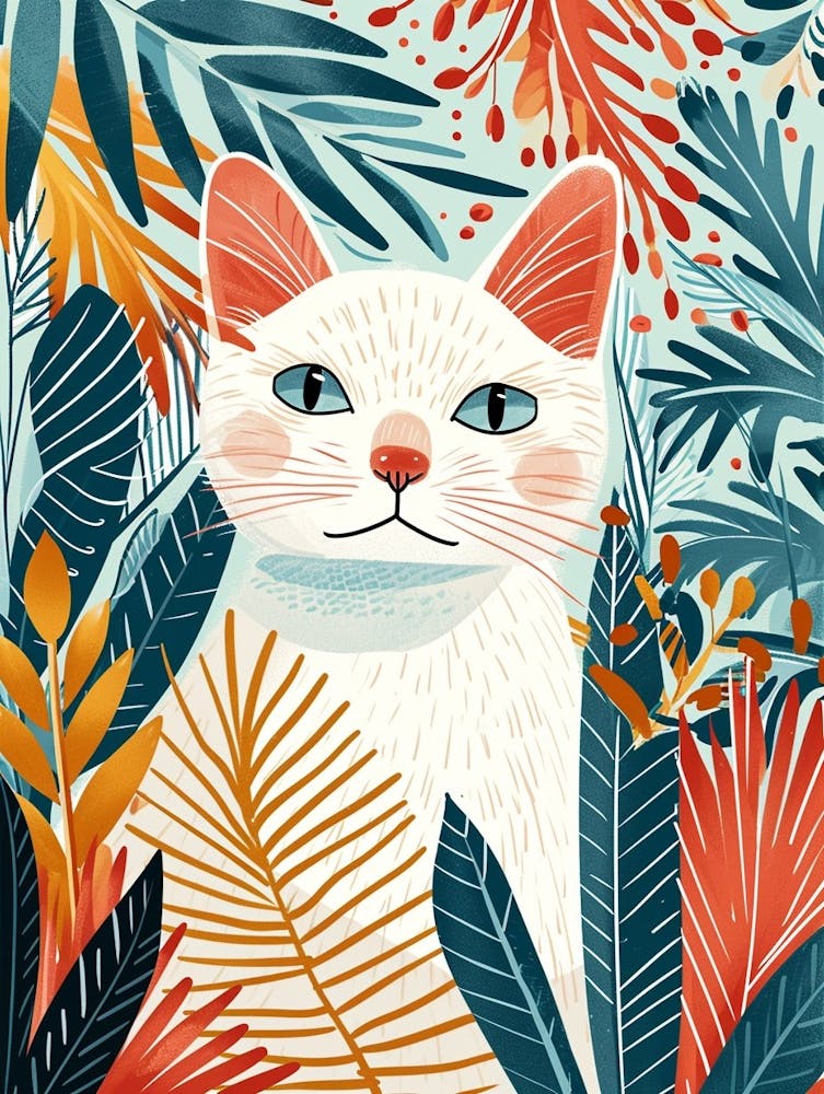 Japanese Bobtail Cat Storybook Illustration 3