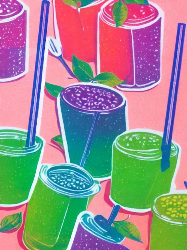 Honigmelone Risograph Retro Poster Frucht