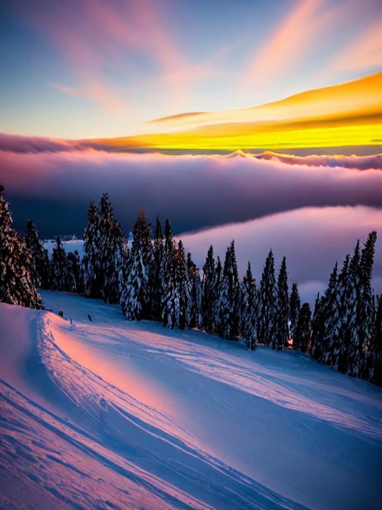 Mount Ruapehu, New Zealand Sunrise Skiing Poster