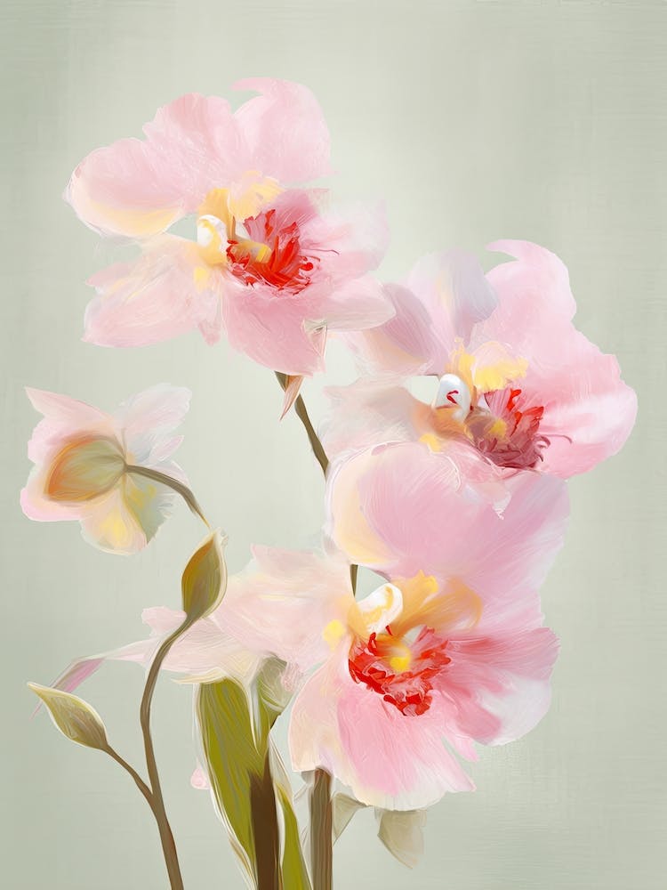 Orchids Flowers Acrylic Painting In Pastel Colours 4