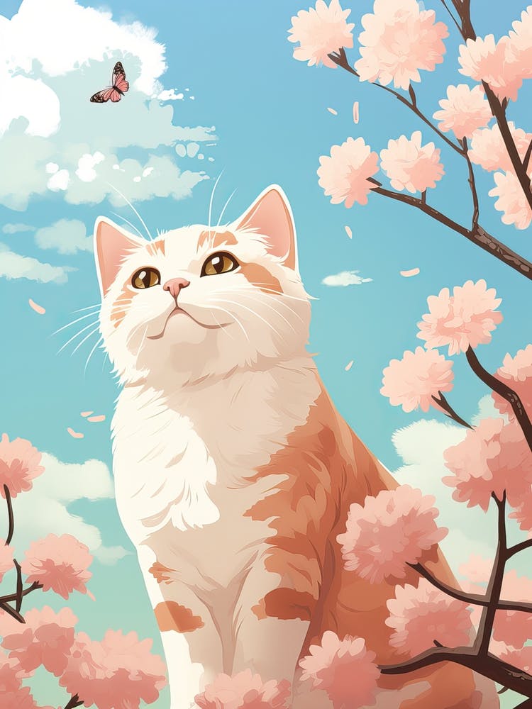 Kawaii Katzenzeichnungen mit Schmetterlingen 4