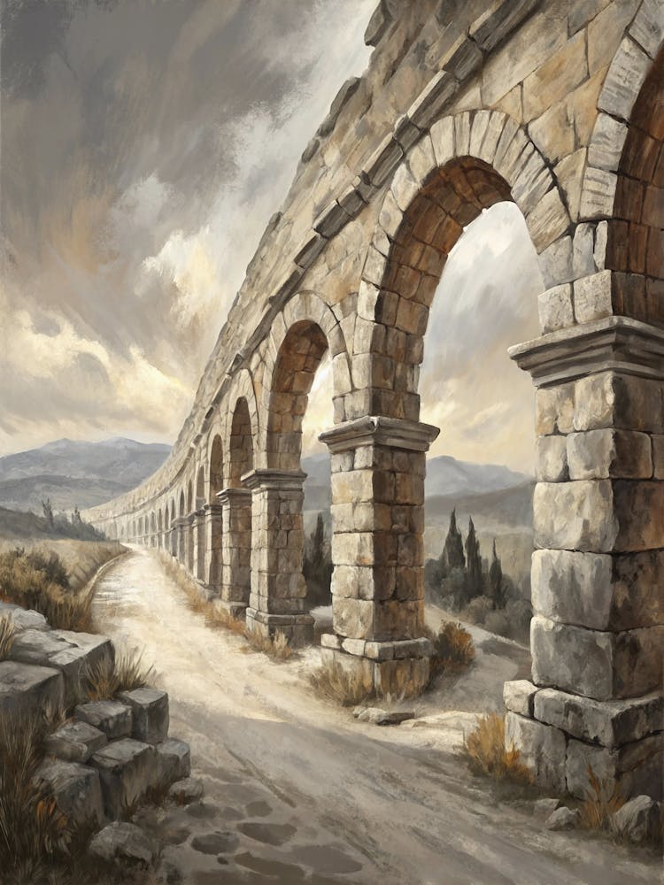 Oil Painting Style Stone Arch Shapes In Layered