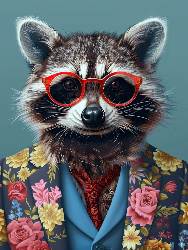 Stylish Raccoon in Bloom