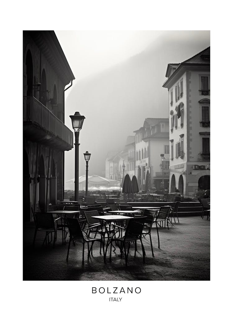 Poster Of Bolzano, Italy, Black And White Analogue Photography 3