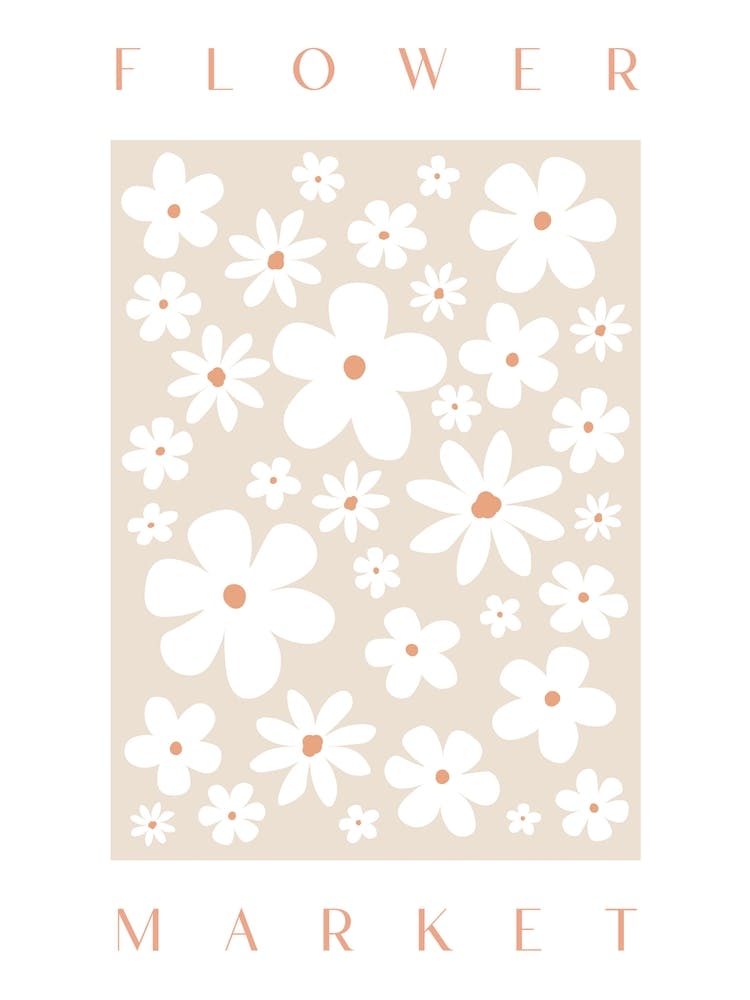 Daisy Flower Market Floral Neutral Beige Wall Art